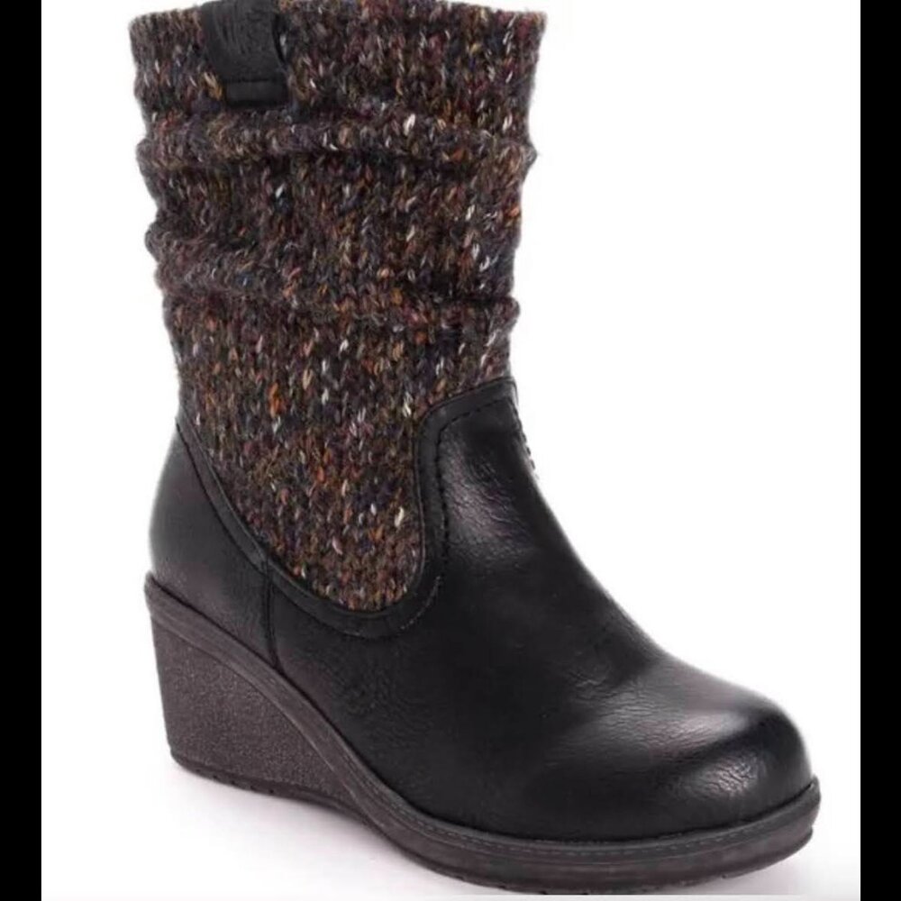 MUK LUKS WOMENS PALMER BOOTS Black w sweater top size 9